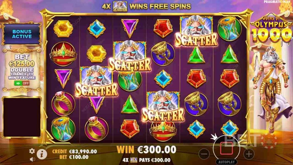 Free spins feature activated in Pragmatic Play's Gates of Olympus slot